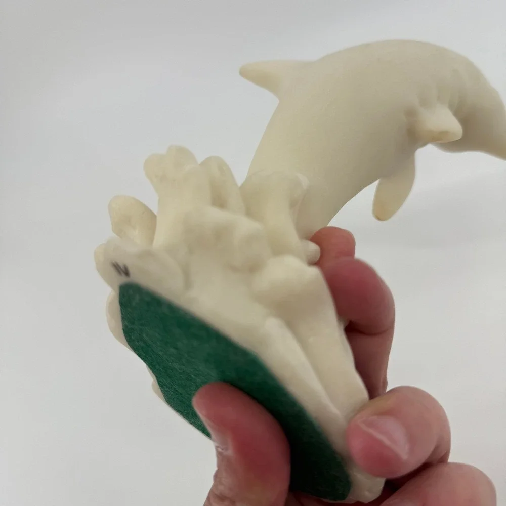 Vintage Hand Carved Alabaster Dolphin Sculpture Figure Cream Coastal Ocean 7